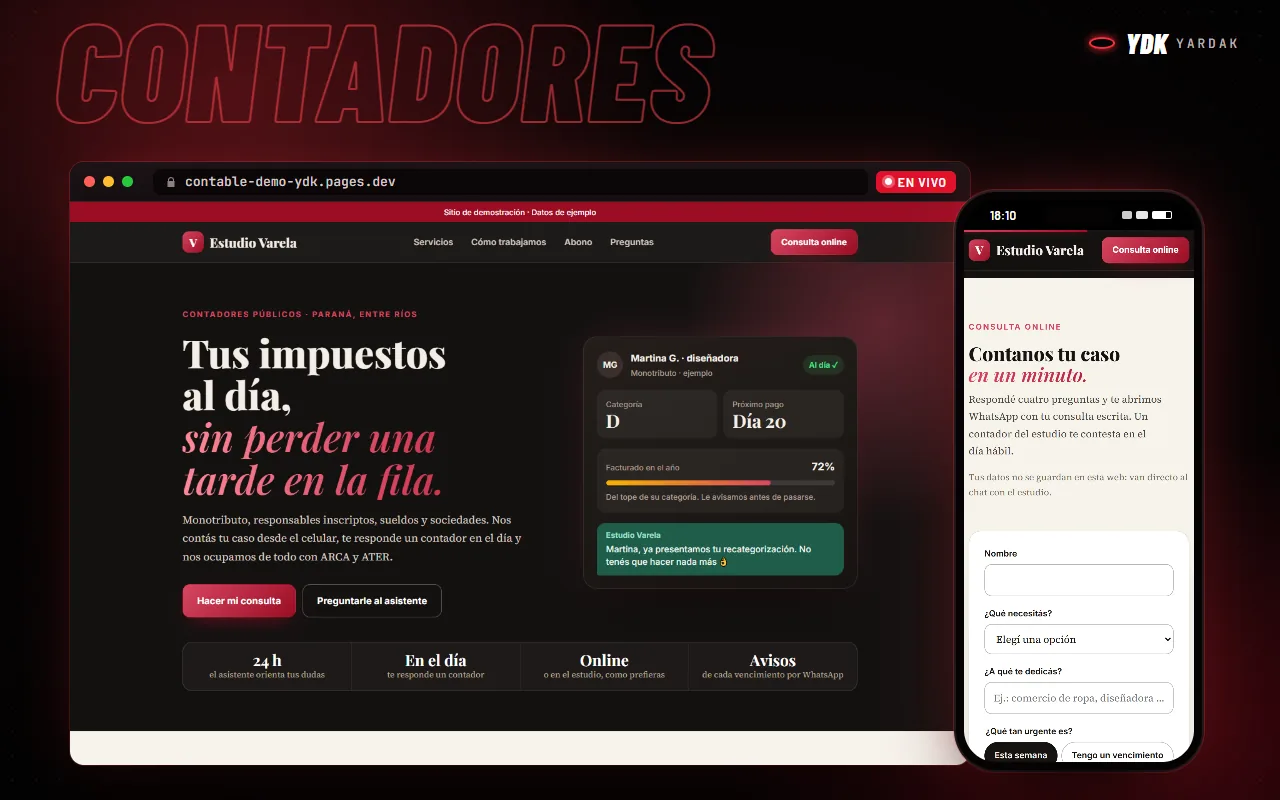 Web de ejemplo para estudio contable en una compu y un celular
