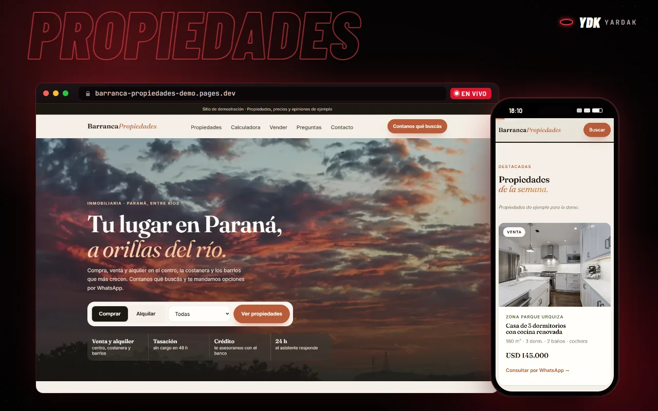 Web de ejemplo para inmobiliaria en una compu y un celular
