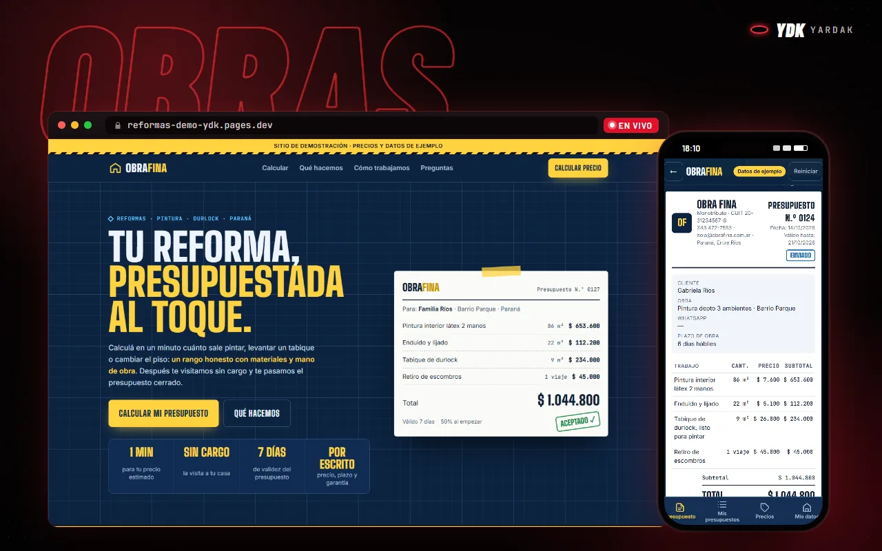 Calculadora y presupuestador de ejemplo para reformas en una compu y un celular