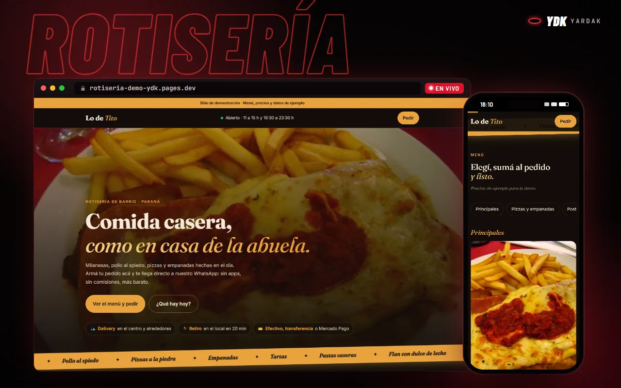 Web de ejemplo para rotisería en una compu y un celular