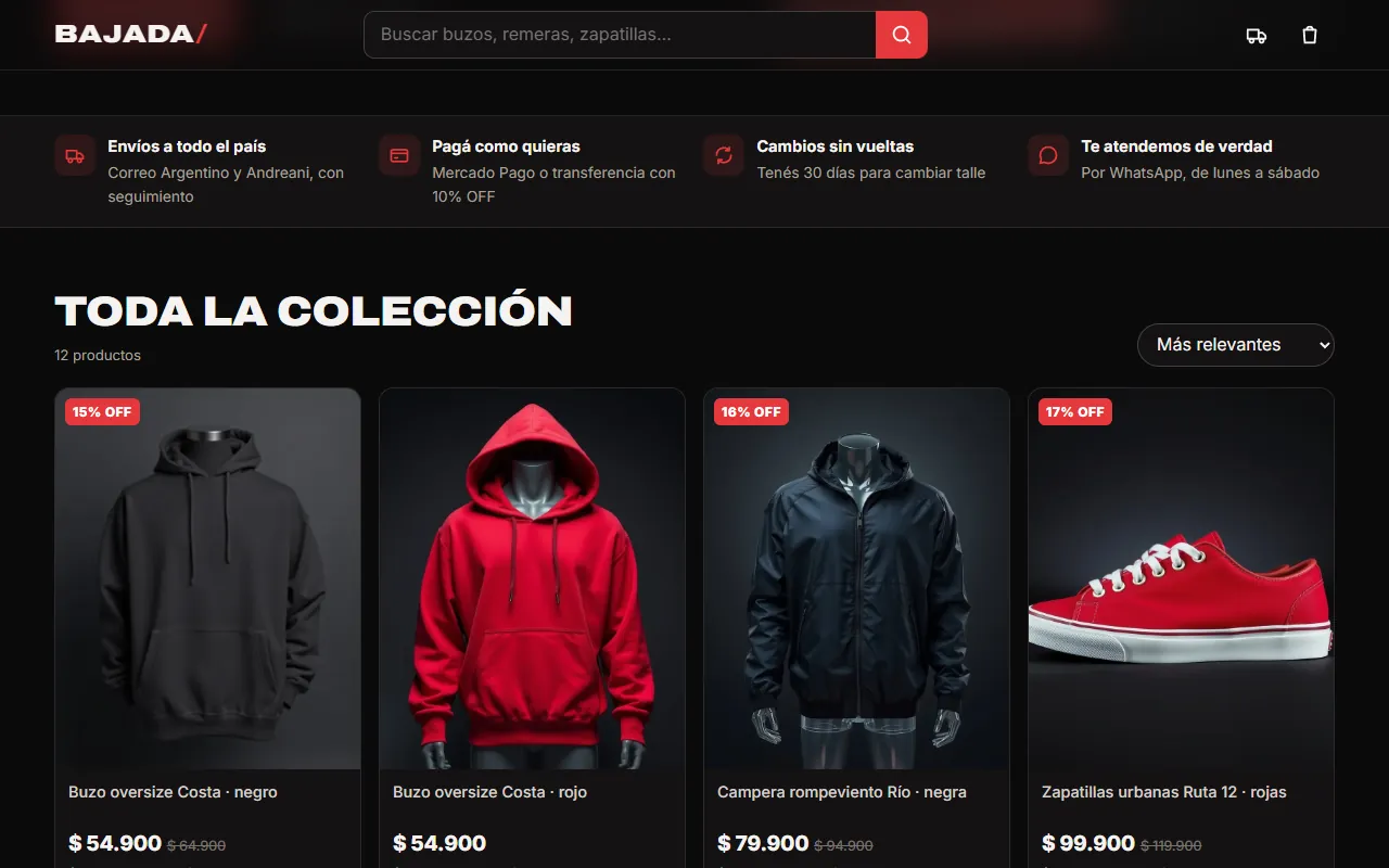 Tienda online BAJADA: catálogo de ropa con envíos a todo el país