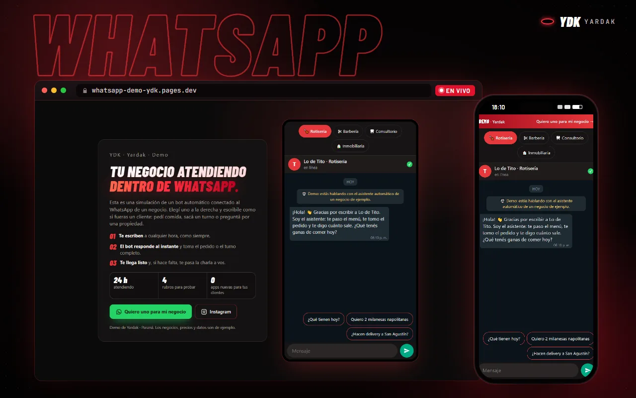 Bot de WhatsApp de ejemplo en una compu y un celular