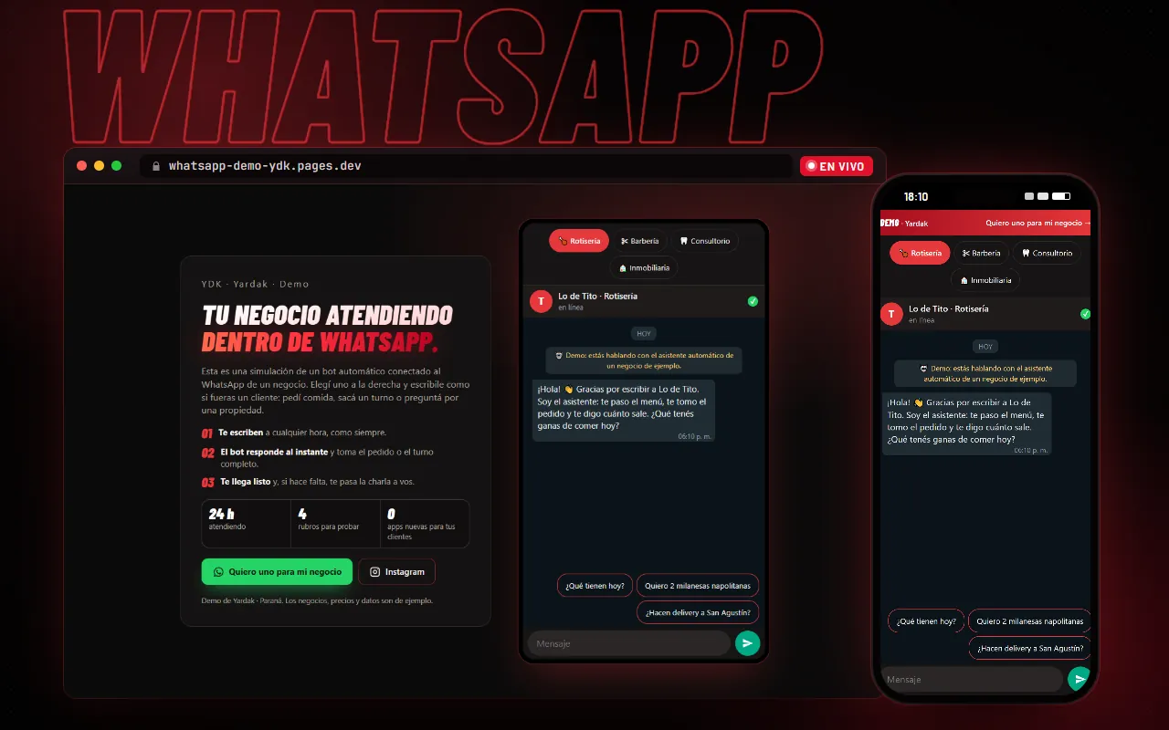 Bot de WhatsApp de ejemplo en una compu y un celular